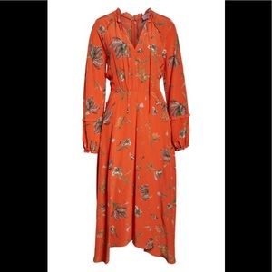 Reiss Bay Ruffle Detail Tie Neck Long Sleeve Dress